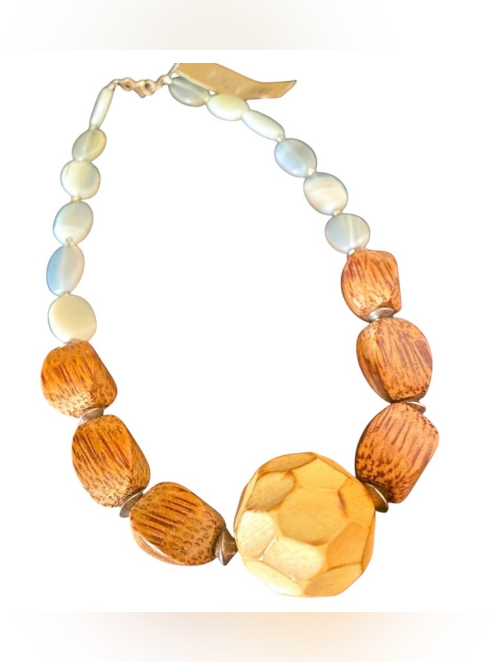 Peyote Bird Wood and White Bead Necklace, NWT. - Picture 1 of 14